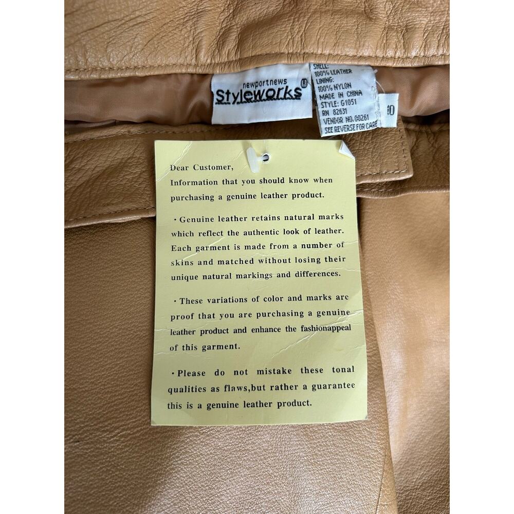 Styleworks Pants Womens 10 Tan Leather Lined Vintage 80s 90s Straight Pockets - Picture 4 of 9